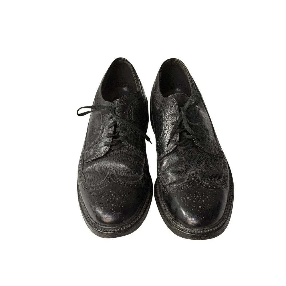 Premier Collection Mens Black Pebbled Leather Wingtip Oxford Shoes Size 11 D